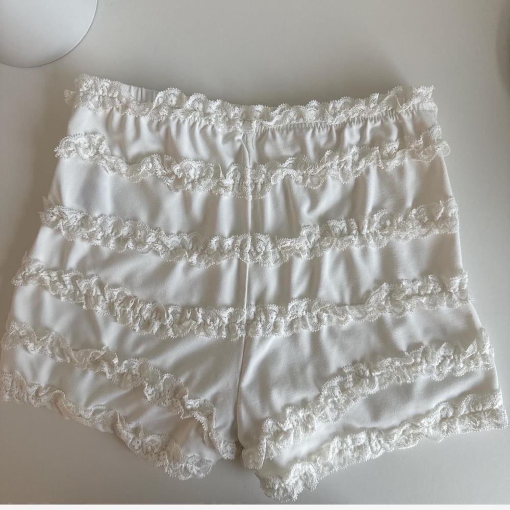 Women's White Ruffled Shorts